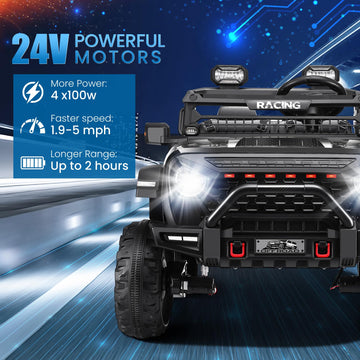 Hikole 2 Seater Ride On Car With Remote Control,24V Battery Powered Electric Truck For Kids,4X100W Motor,Led Headlights,Music Pl