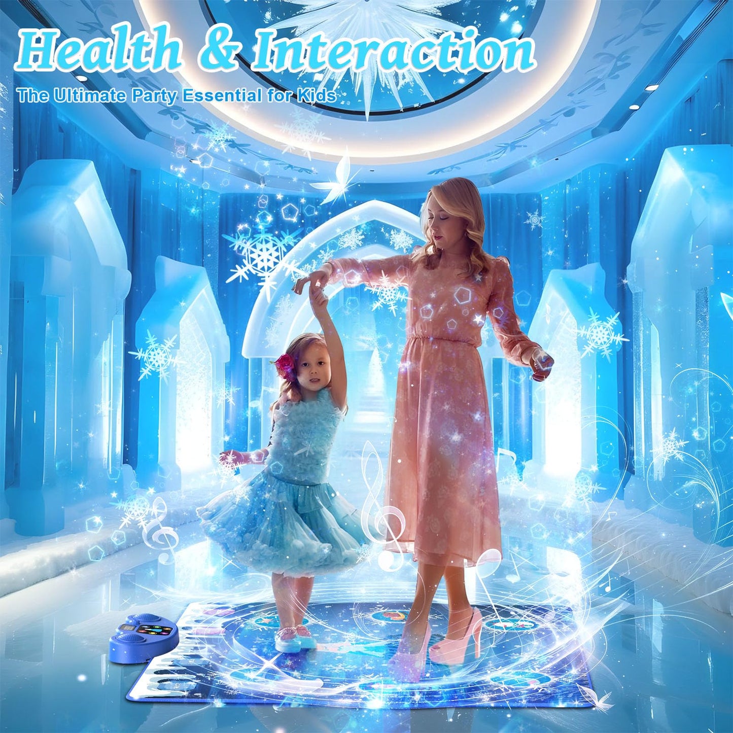 Skycomet Dance Mat, Ice And Snow 6-Button Princess Dance Mat For Kids Ages 4-8, Bluetooth Music Control, 13 Built-In Music, 6 Ga