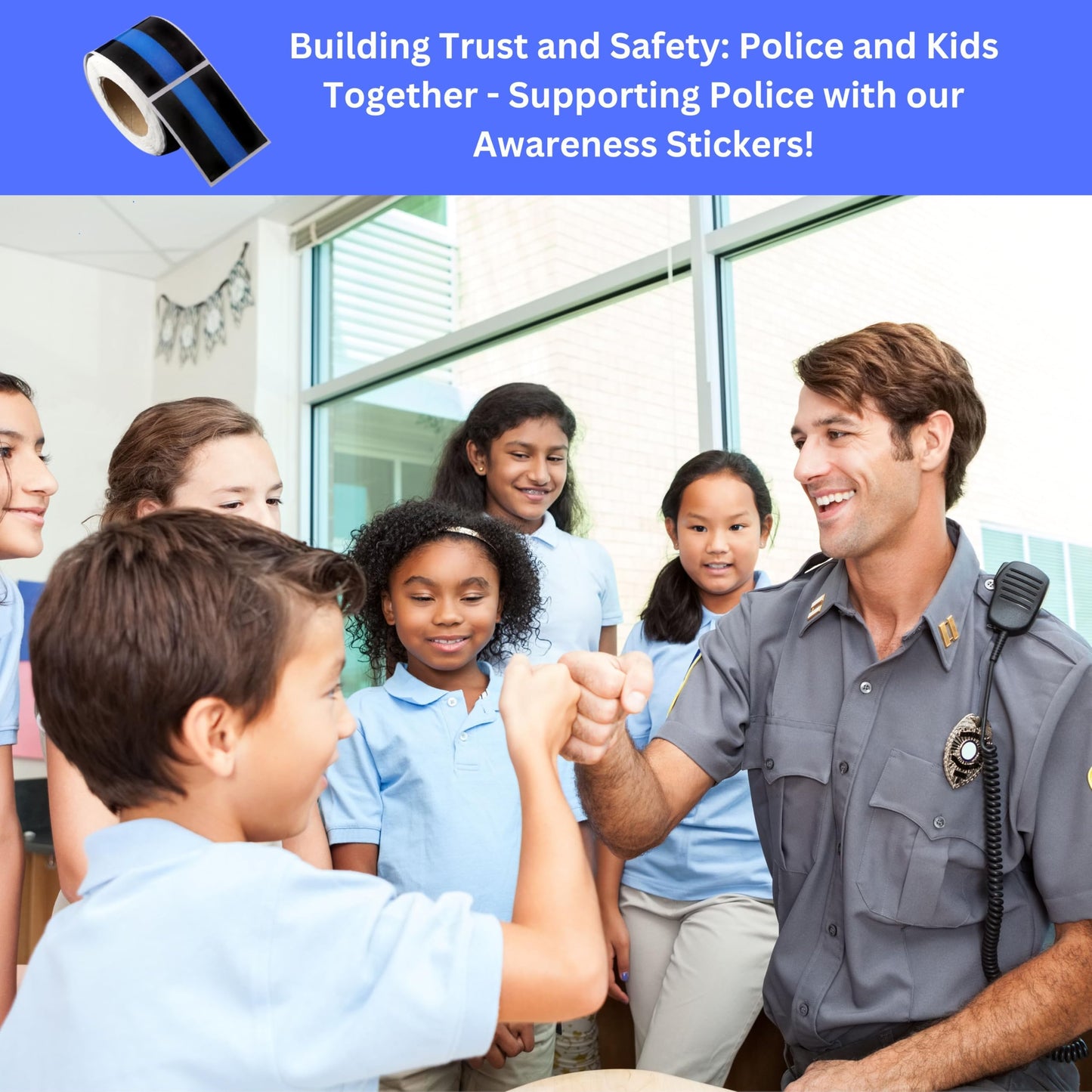 250 Leo Law Enforcement Rectangle Blue Line Flag Stickers - Black Rectangle With Blue Line For Police Support