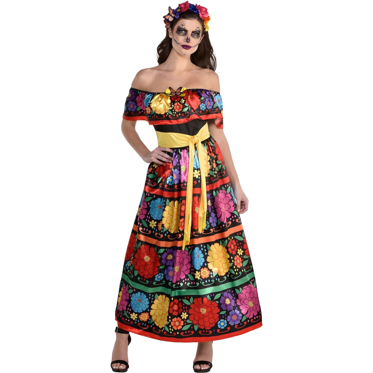 Amscan Multicolor Sugar Skull Beauty Dress & Headband Set - Small (2-4) - Enchanting Day Of The Dead Costume