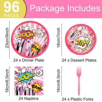 96 Pcs Super Girl Theme Plates And Napkins Party Supplies Pink Comic Hero Tableware Set Super Girl Hero Party Decorations Favors