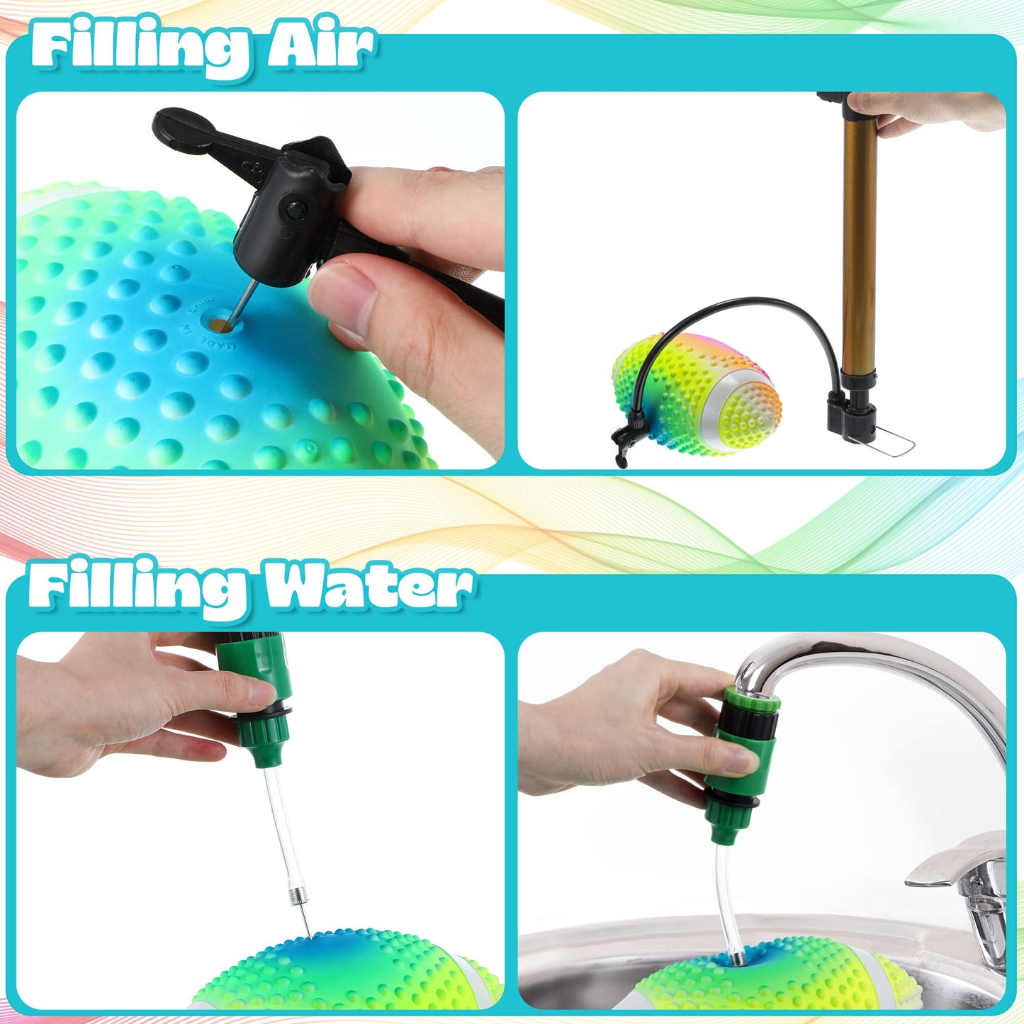 Hiboom Swimming Pool Football, 9.6 Inch Pvc Rainbow Colorful Waterproof Football For Boy Girl, Swimming Pool Diving Toys For Und