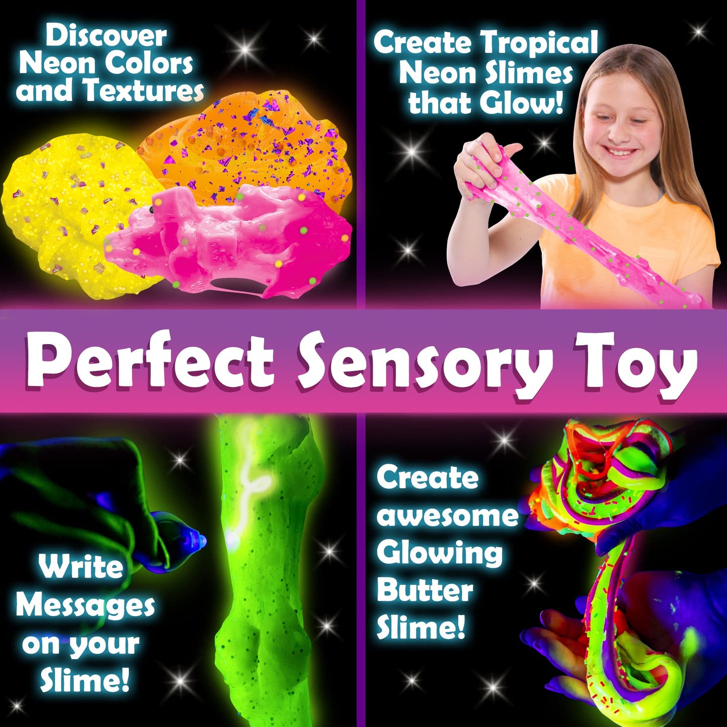 Original Stationery Tropical Glow In The Dark Slime Kit To Make Neon Crunchy Slime, Floam, Jelly Cube And Rainbow Slime, Fun Slime Kit For Girls 10-12