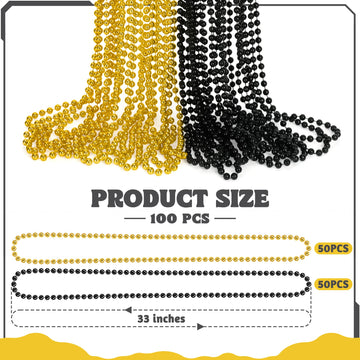 100 Pcs New Years Beads Bulk, 33'' Mardi Gras Beads Necklaces, Congrats Grad Beads Necklaces, Blackgold Parade Throw Supplies Gr