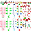 24 PCS Christmas Party Favors, Light Up Candy Cane Snowflake Tree Bulb Necklace LED Headwear Glow Eyeglasses Set for Bulk Xmas G