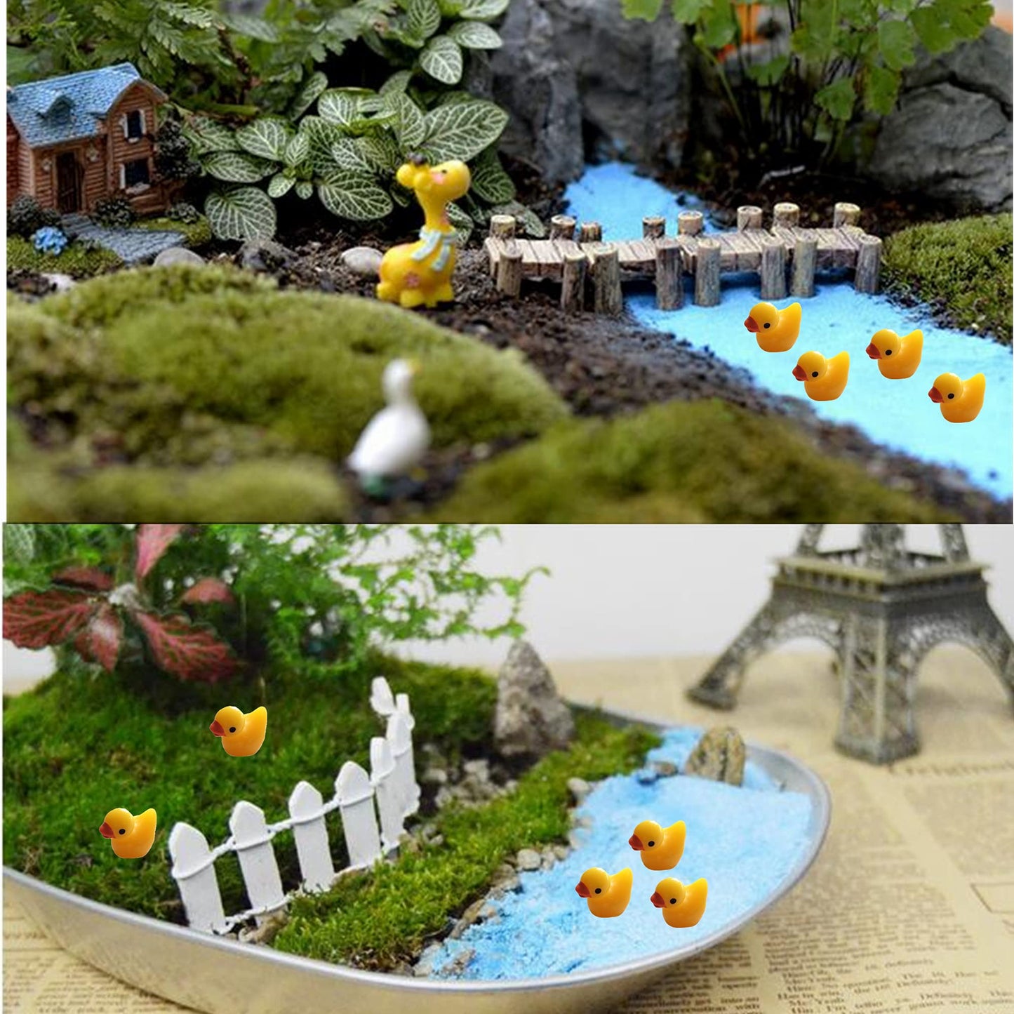 Kuanfine 60 Pcs Tiny Duck Figures Mini Resin Duck Miniature Bead Slime Charms for Dollhouse Garden Landscape Aquarium Decoration