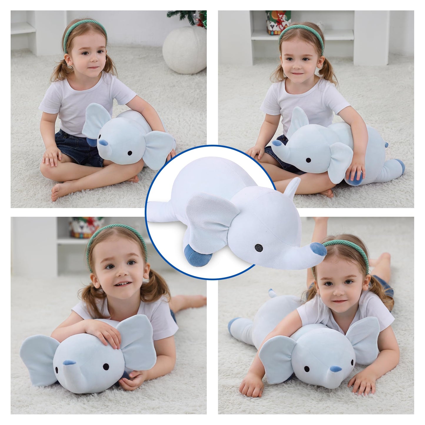 Webingo Weighted Stuffed Animals, 24'' Weighted Elephant Plush Toy 4.2 Lb Soft Pillow Cute Giant Plushie Gifts For Kids & Adults