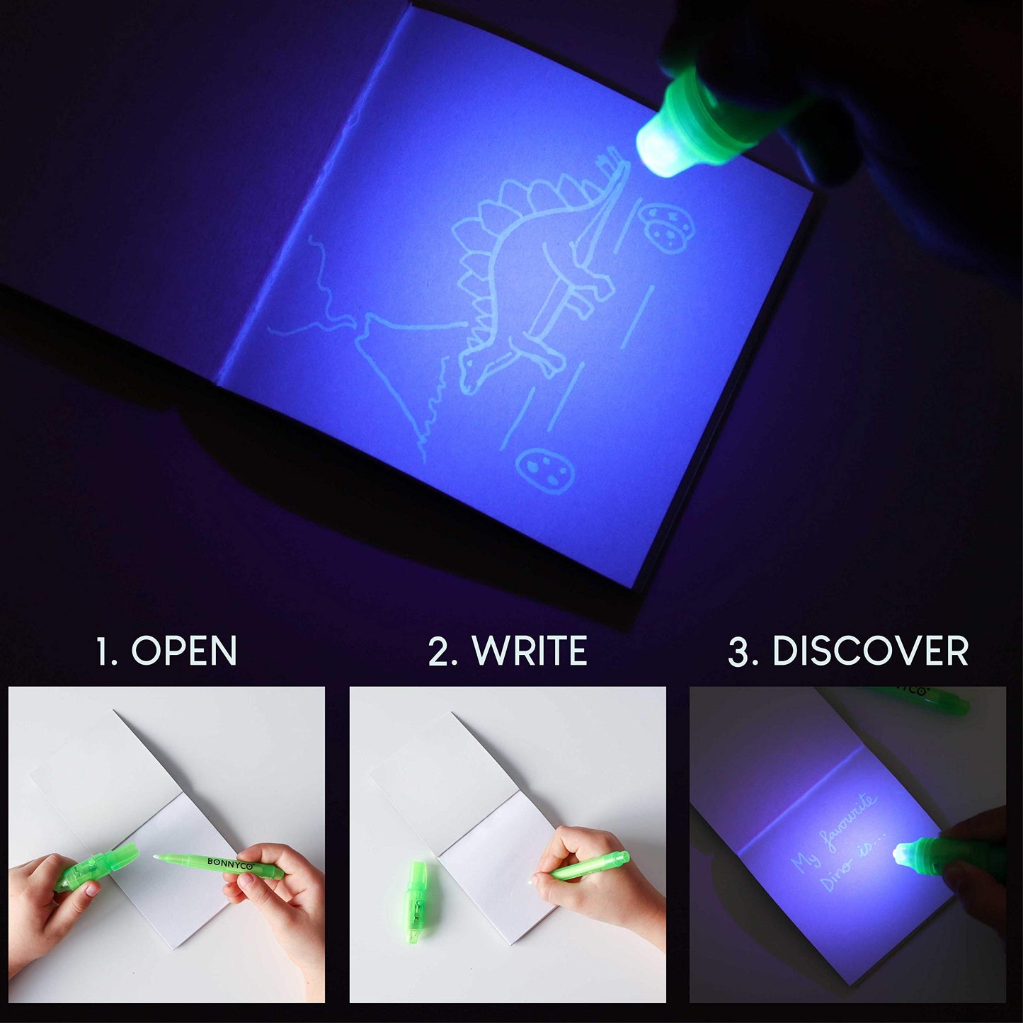 Invisible Ink Pen And Notebook Pack Of 32 - Bonnyco | Dinosaur Party Favors For Kids | Spy Pen Dinosaur Birthday Party Supplies, Prizes For Kids | Magic Pen Birthday Party Favors, Prizes For Students
