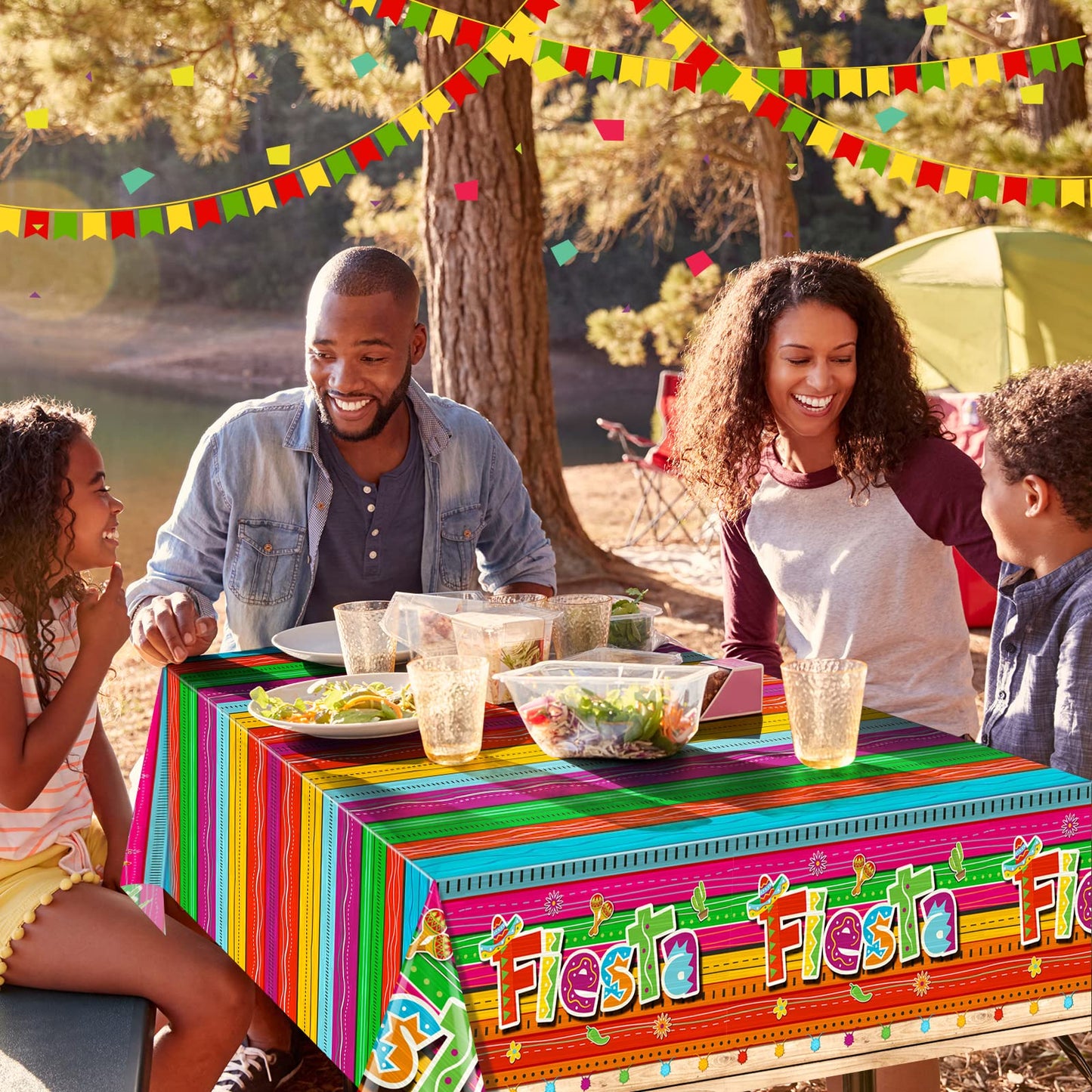 Jectivs 6-Piece Mexican Fiesta Plastic Tablecloth Set, Rectangular, 54 X 108 Inch, All-Season, Waterproof, Durable, For Party, B