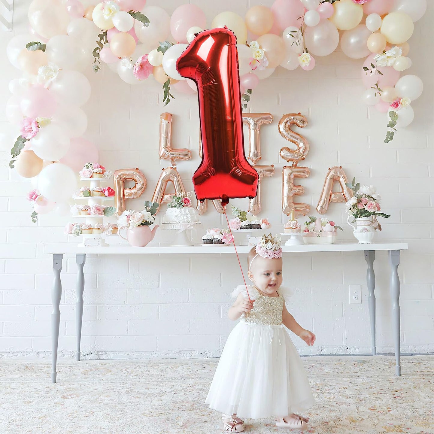 1 Number Balloon Red 40 Inch Big Foil Mylar 1St Balloons For 1 Year Old Boy Girl Birthday Party Decorations Wedding Anniversary