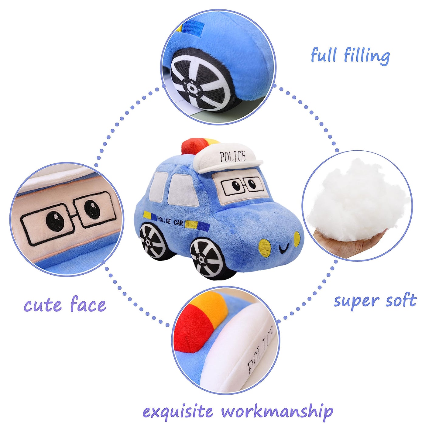 Yonlit Soft Plush Police Car Stuffed Toy Super Cute Blue Squad Car Plushie Excellent Gifts For Kids Or Birthday Party 11 Inches