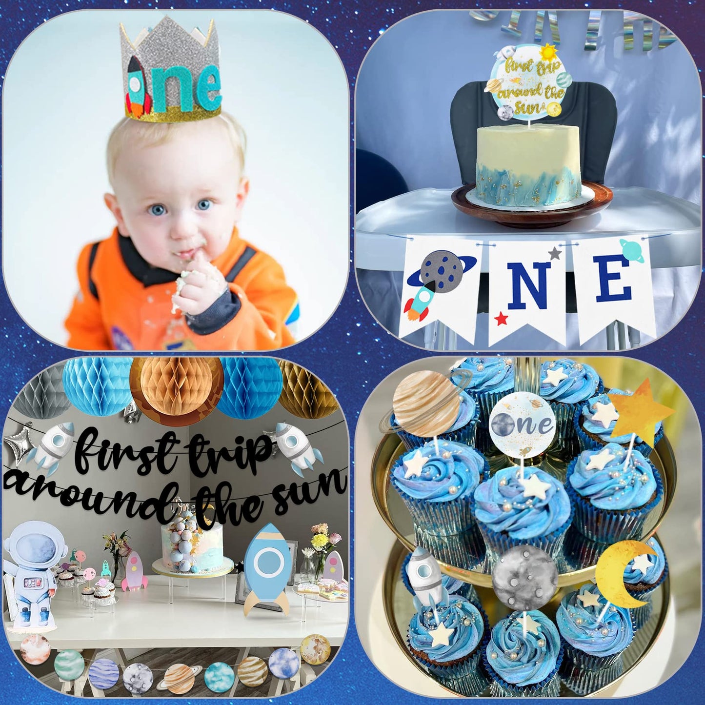 First Trip Around The Sun Birthday Party Decoration Pack, 1St Baby Shower Birthday Party Supplies Include Banner, Star Garland,