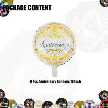 6 Pcs Anniversary Mylar Balloons Round Foil Helium Balloon Happy Birthday Party Decorations Supplies 18 Inch