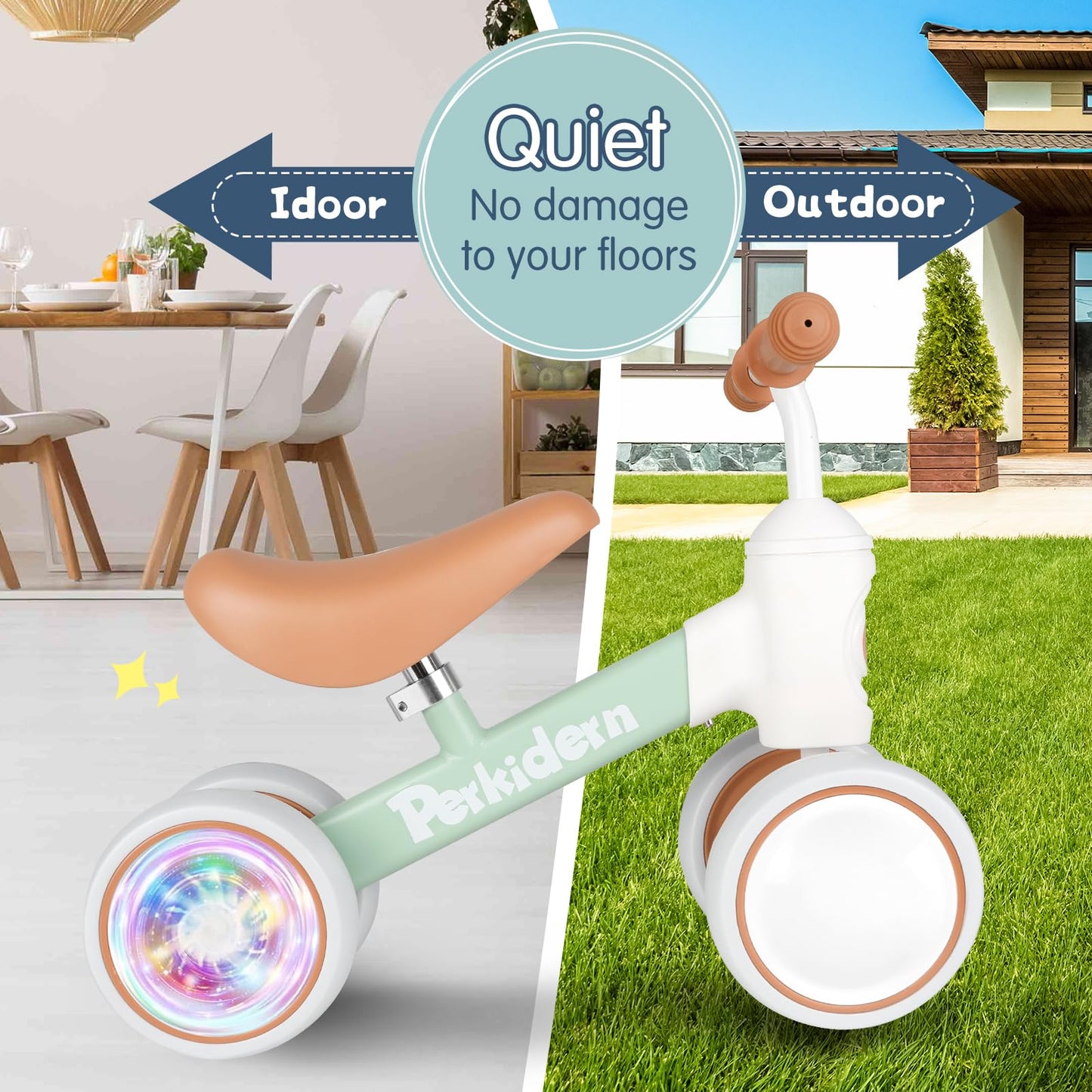 PerKidern Baby Balance Bike for 1-3 Year Old Boys Girls, 12-36 Month Toddler Balance Bike, 4 Wheels Baby Bike Toddler First Birt