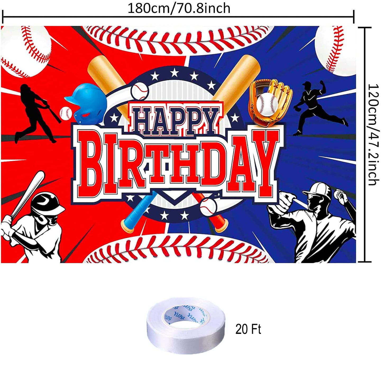 Eeatour Baseball Birthday Party Backdrop, 70.8x47.2 Inch, Polyester, Baseball C, Model: backdrop01