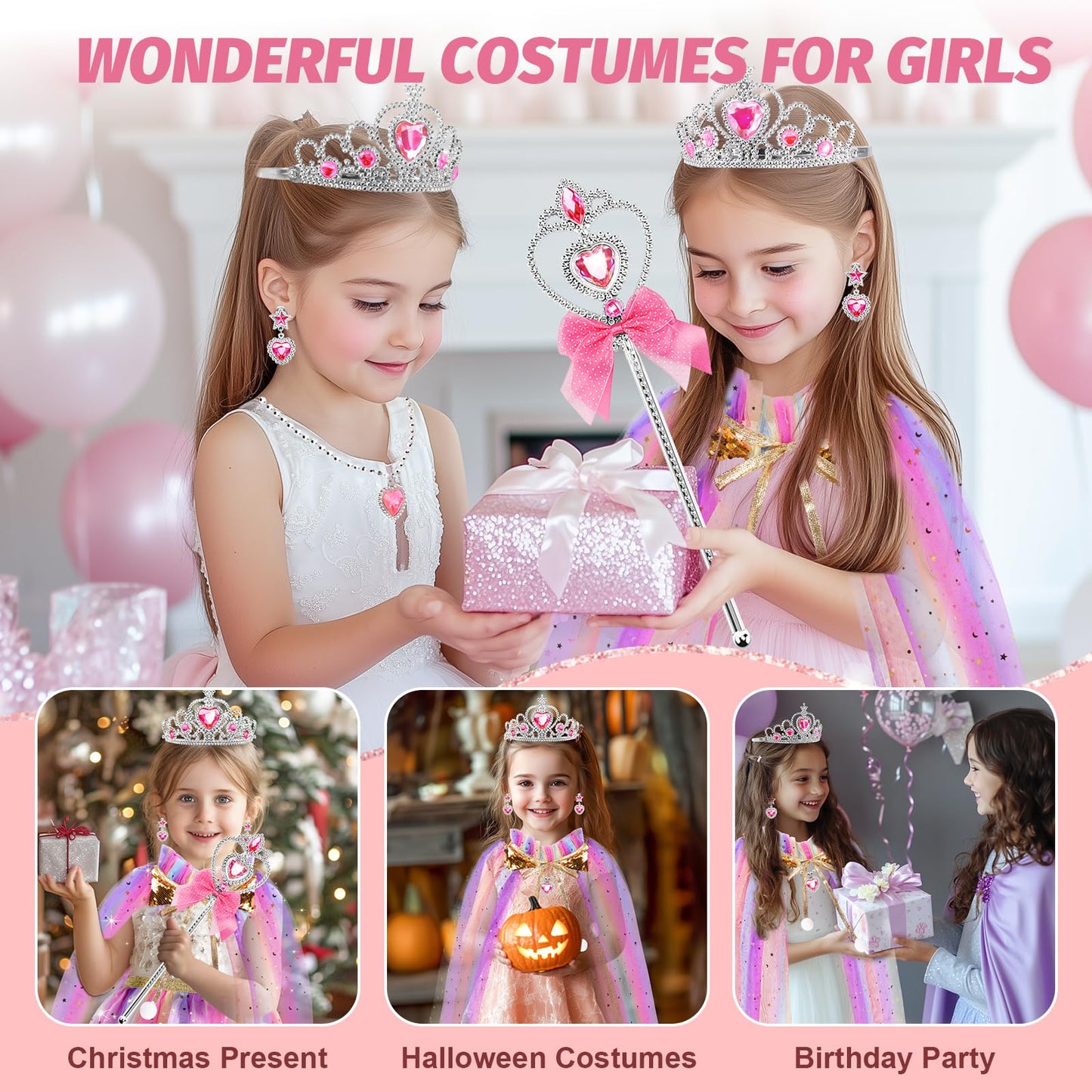 Funmission Princess Dress Up For Little Girl Toys, 9Pcs Dress Up Clothes For Girls, Princess Costume Girls, Girl Dress Up Clothe
