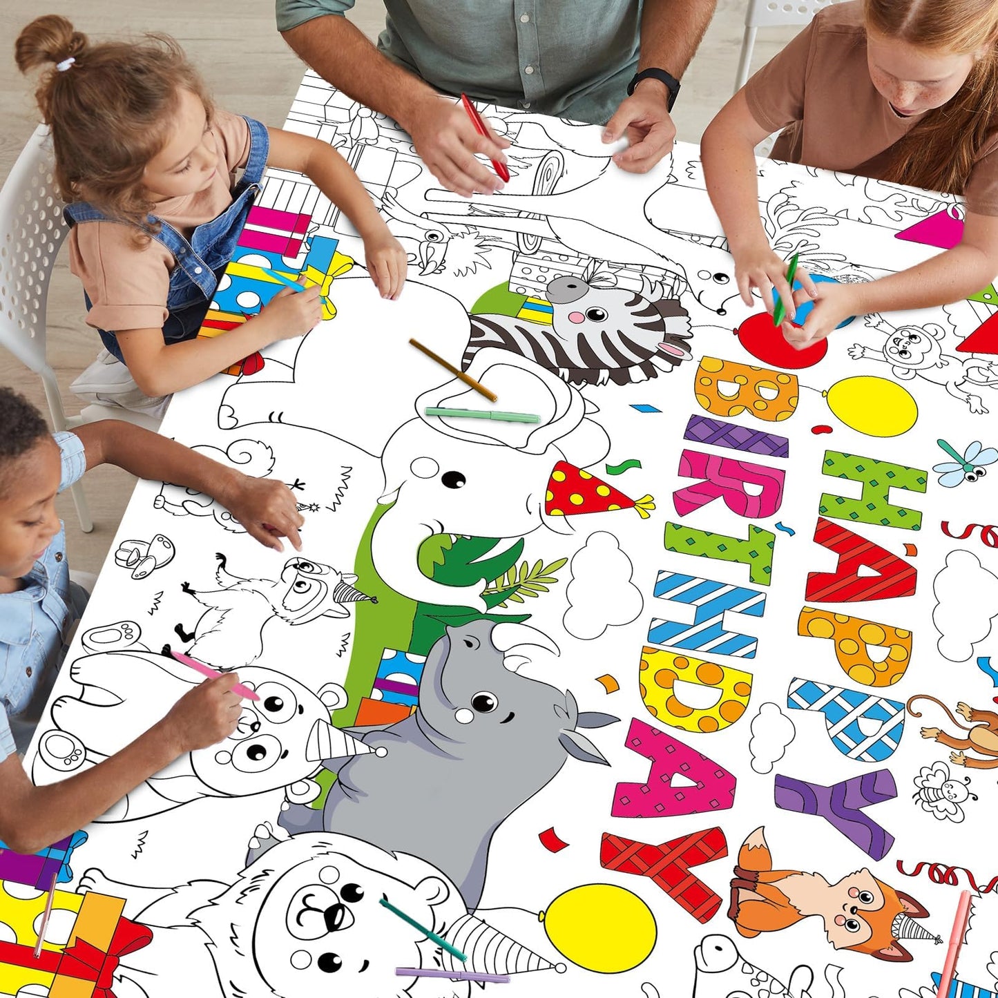 Naozinebi Safari Animals Party Coloring Poster For Kids Giant Coloring Poster Large Jungle Animals Coloring Tablecloth Jumbo Col