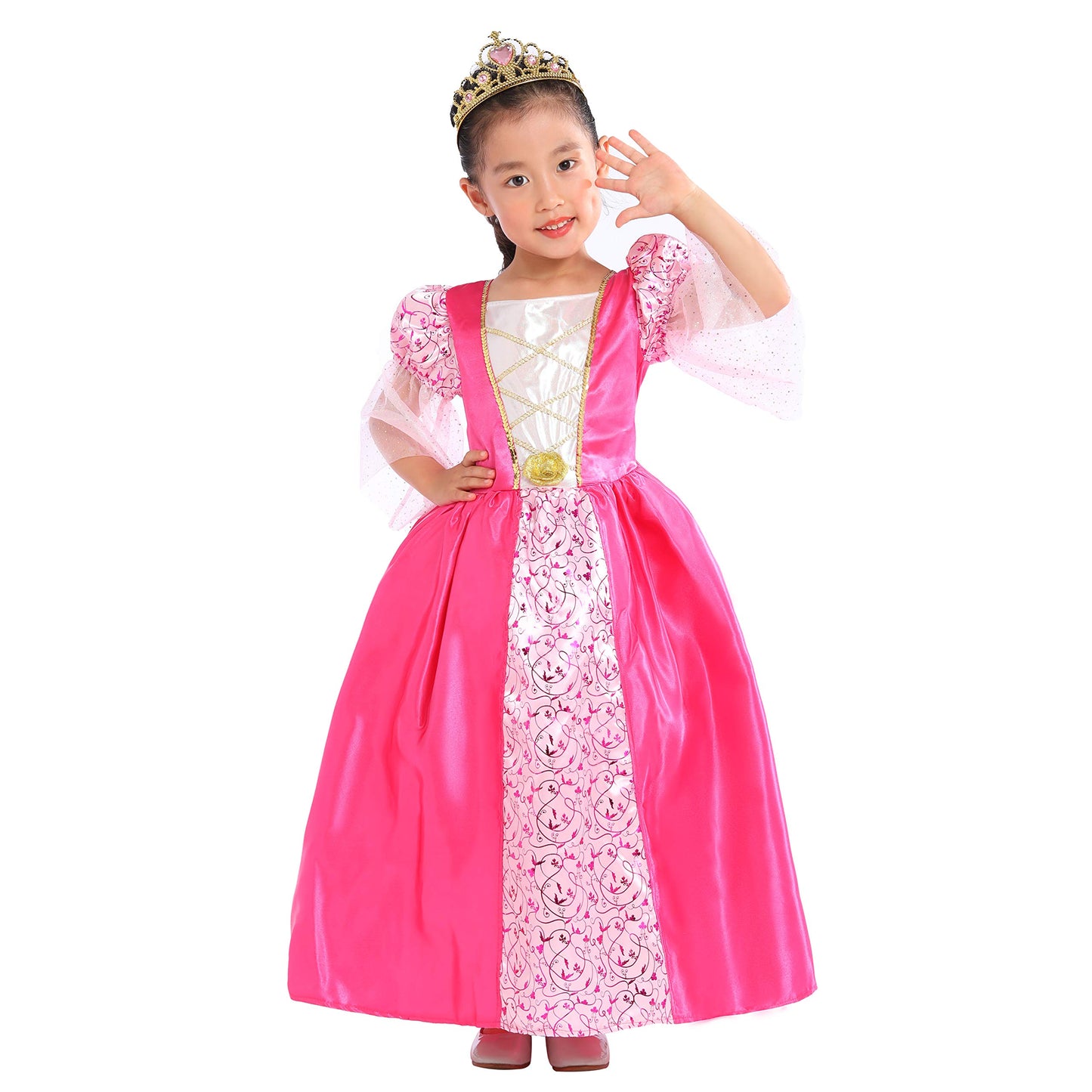 Spunicos Toddlers Girls Pink Medieval Princess Costume Ankle Length Dress With Tiara 5-6Years