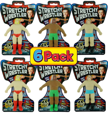 Ja-Ru Super Stretchy Wrestlers (6 Toys) Classic Retro Squishy Action Figure For Kids, Boys Toys. Strong Man Stretch & Pull Stress Relief Fidget Toy. Party Favors. 4307-6S