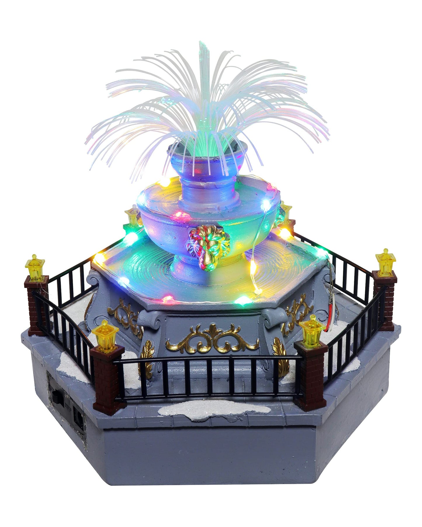 Top Treasures Christmas Village Pre-lit Fountain, Multicolor Ceramic, 7.1x7.1x6.7 In, Model 17 - Perfect for Holiday Decorations