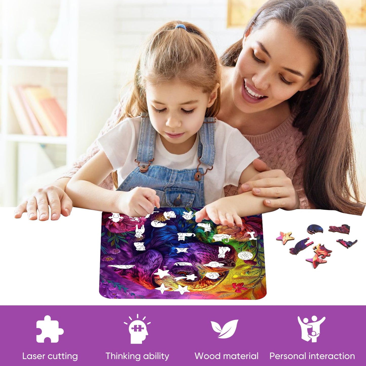 Qiuenisray Wooden Jigsaw Puzzles-Colored Dog,200Pcs,11.3X11.3In,Medium,Wooden Puzzles For Adults,Unique Shape Animal Adult Puzzl