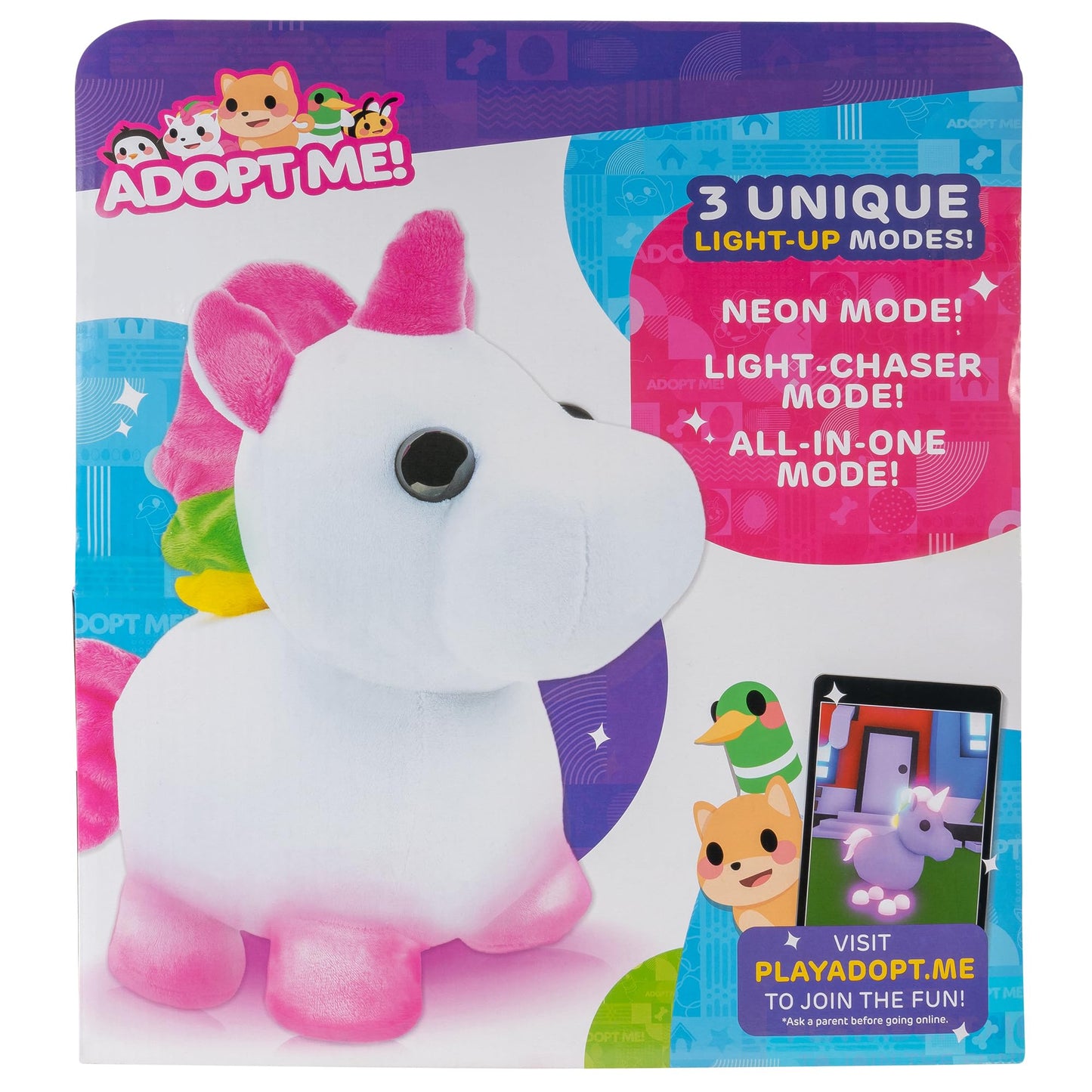 Adopt Me! Luminous Neon Unicorn Soft Toy - Soft And Cuddly - Three Lighting Modes - Directly Inspired By Game No. 1, Toys For Ch