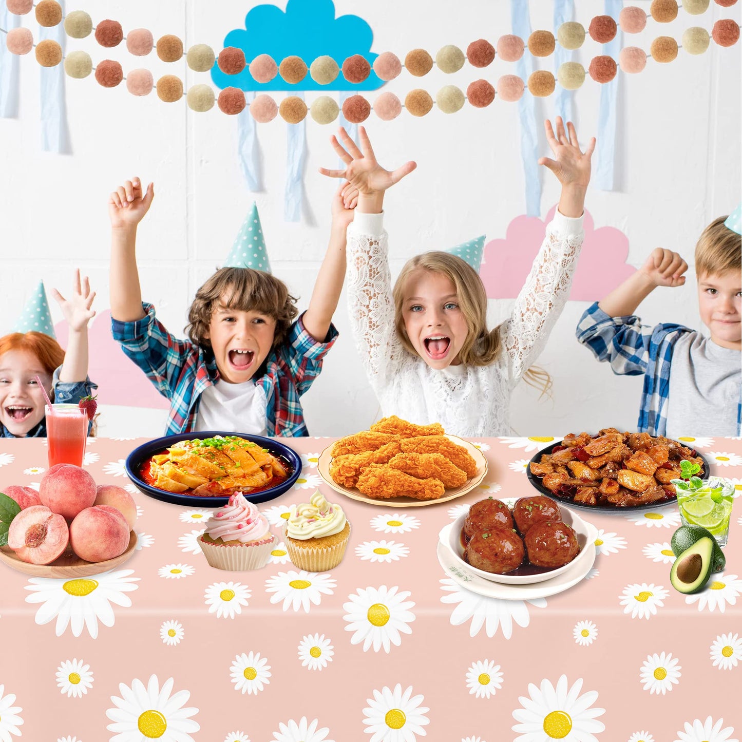 3 Pack Daisy Tablecloth Daisy Flower Birthday Party Decorations for Girls Disposable Plastic Groovy Table Cloth Groovy Retro Hip