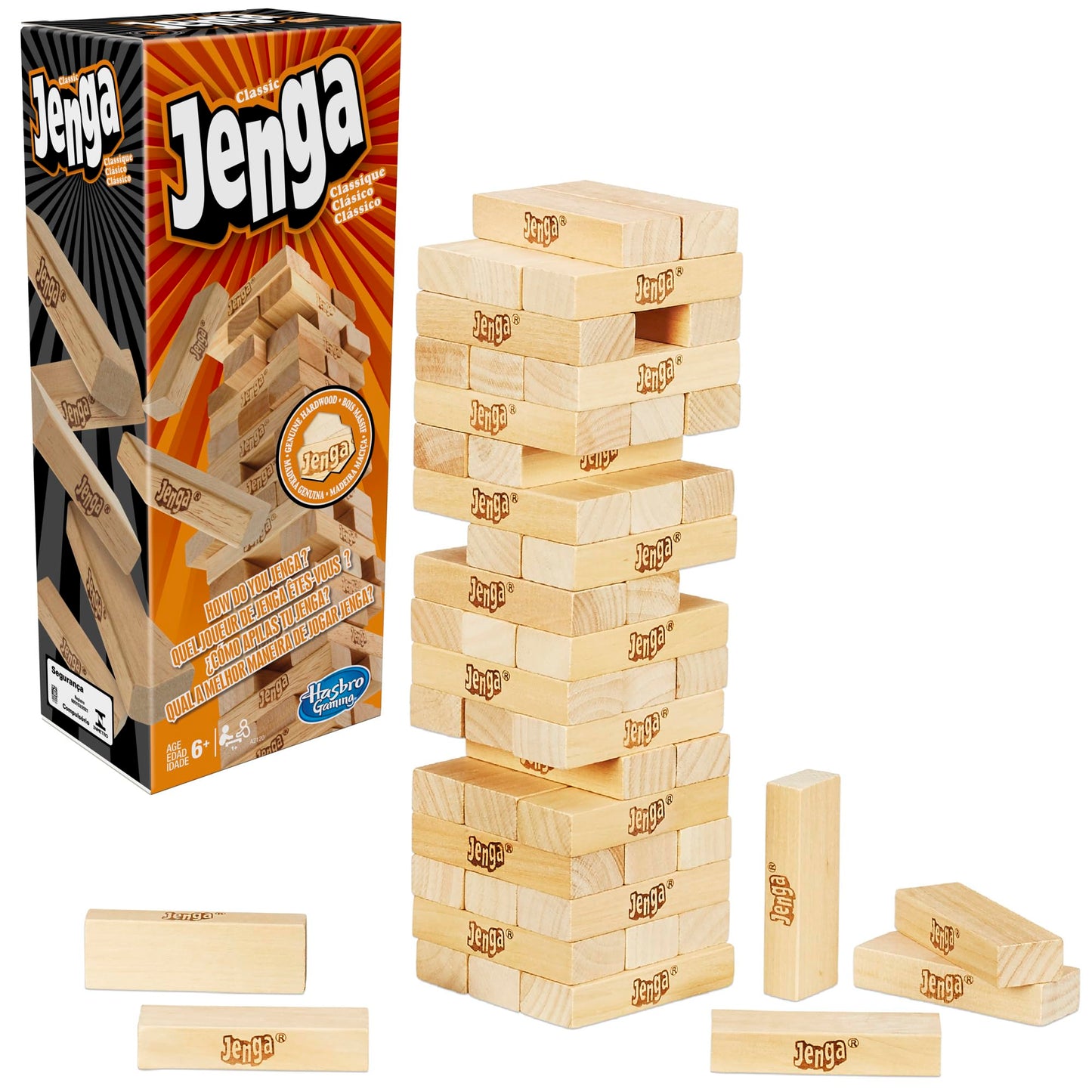Jenga Game | The Original Wood Block Game With Genuine Hardwood Blocks | Stacking Tower Game | Ages 6+ | 1 Or More Players | Party Games For Kids | Family Games