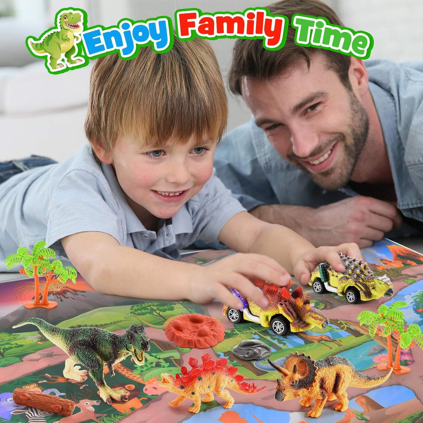 Wethcorp Dinosaur Toys For Kids 3-5, Dinosaur Playset For Boys With Activity Play Mat, T-Rex Toy Cars For 3 4 5 6 Year Old Boys