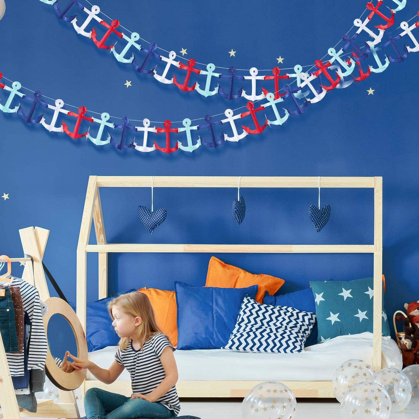 65Ft Nautical Garland Cruise Birthday Decorations Triangle Flags Hanging Banner For Baby Shower Wedding Party Mantel Home Outdoor Garden(2 Pieces)