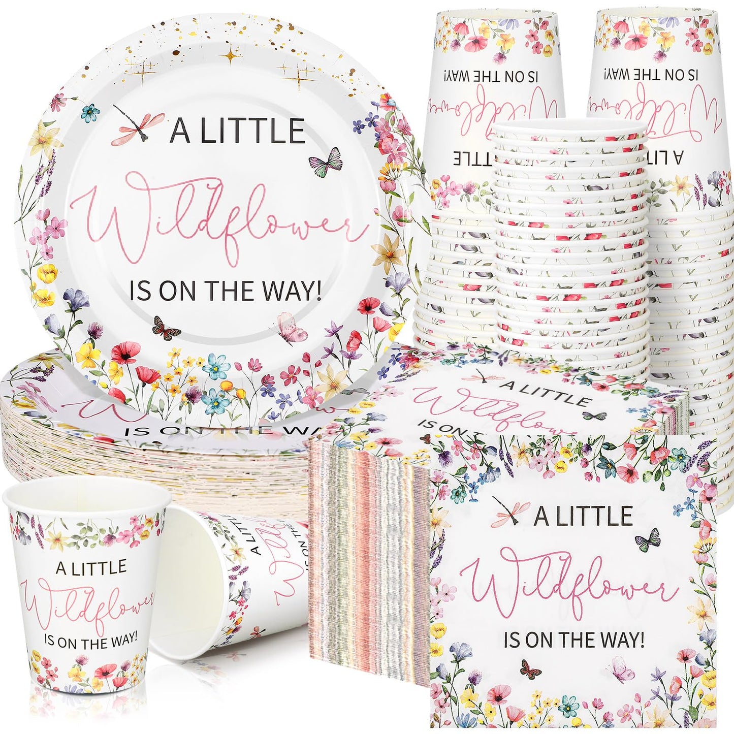 Hushee 200 Pcs Wildflower Baby Shower Paper Plates Napkins Cups Baby Shower Party Supplies Tableware Set A Little Wildflower Is
