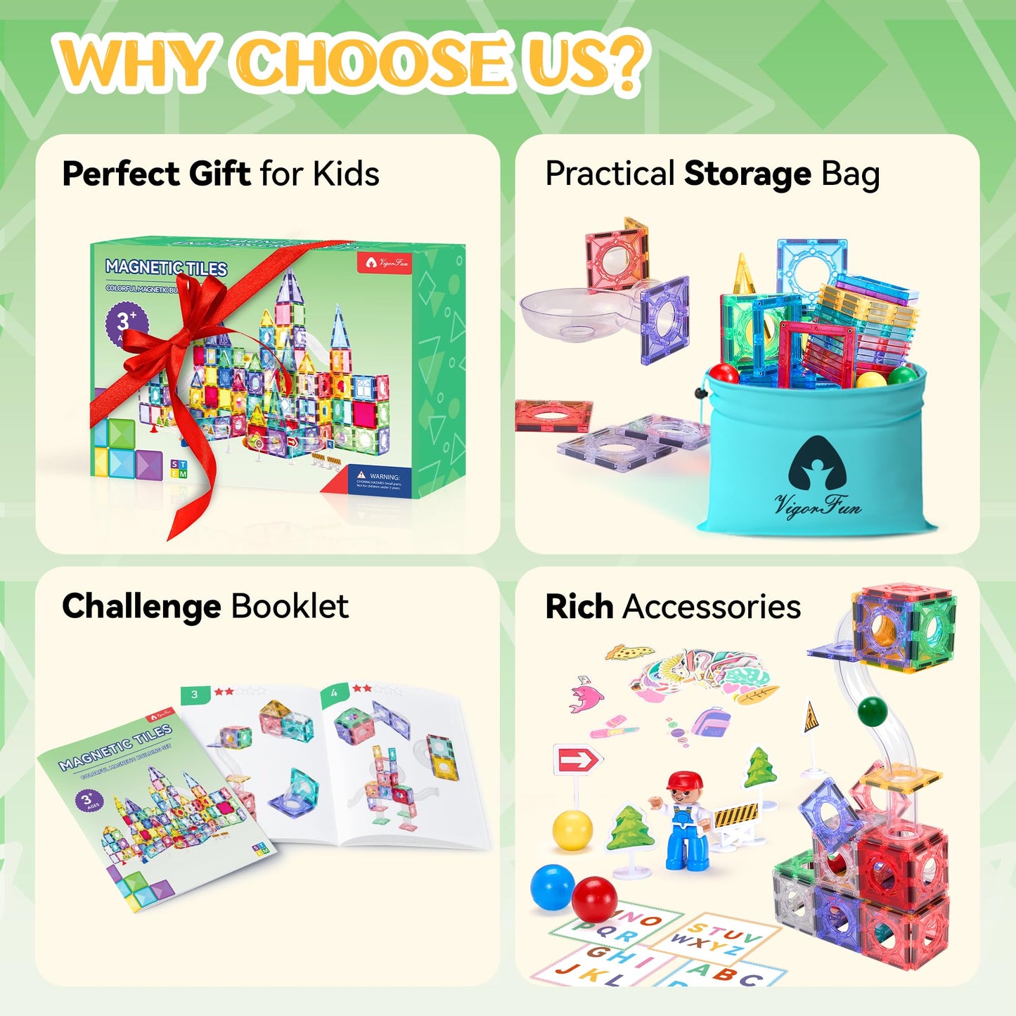 171 Pcs Magnetic Tiles And Marble Run Set, Magnet Building Race Track Toys With Learning Card And Storage Bag For Kids, Stem Edu