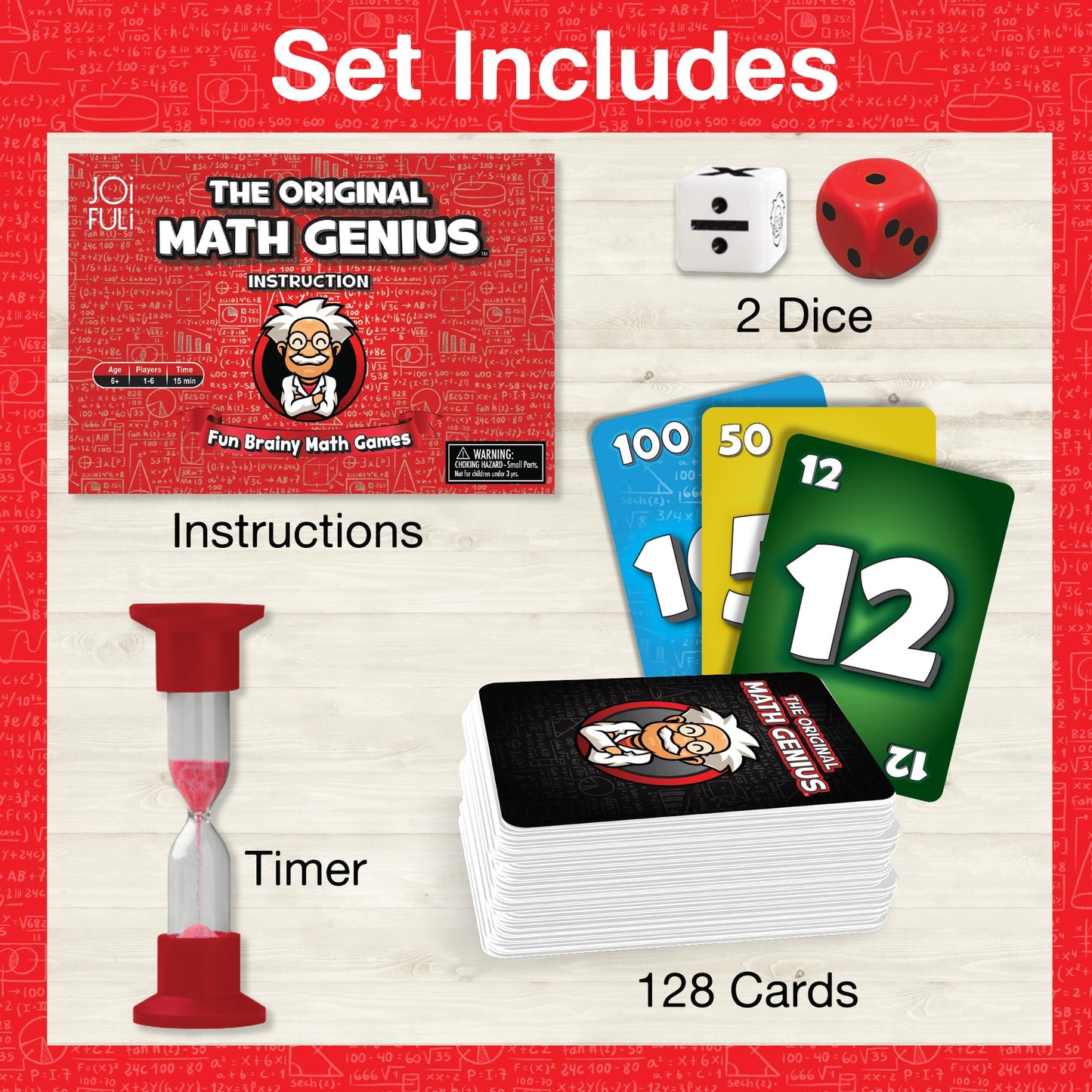 Island Genius JOiFuli Math Genius Card Game - Educational Addition, Subtraction, Multiplication, Division - Ages 6+, Red Black
