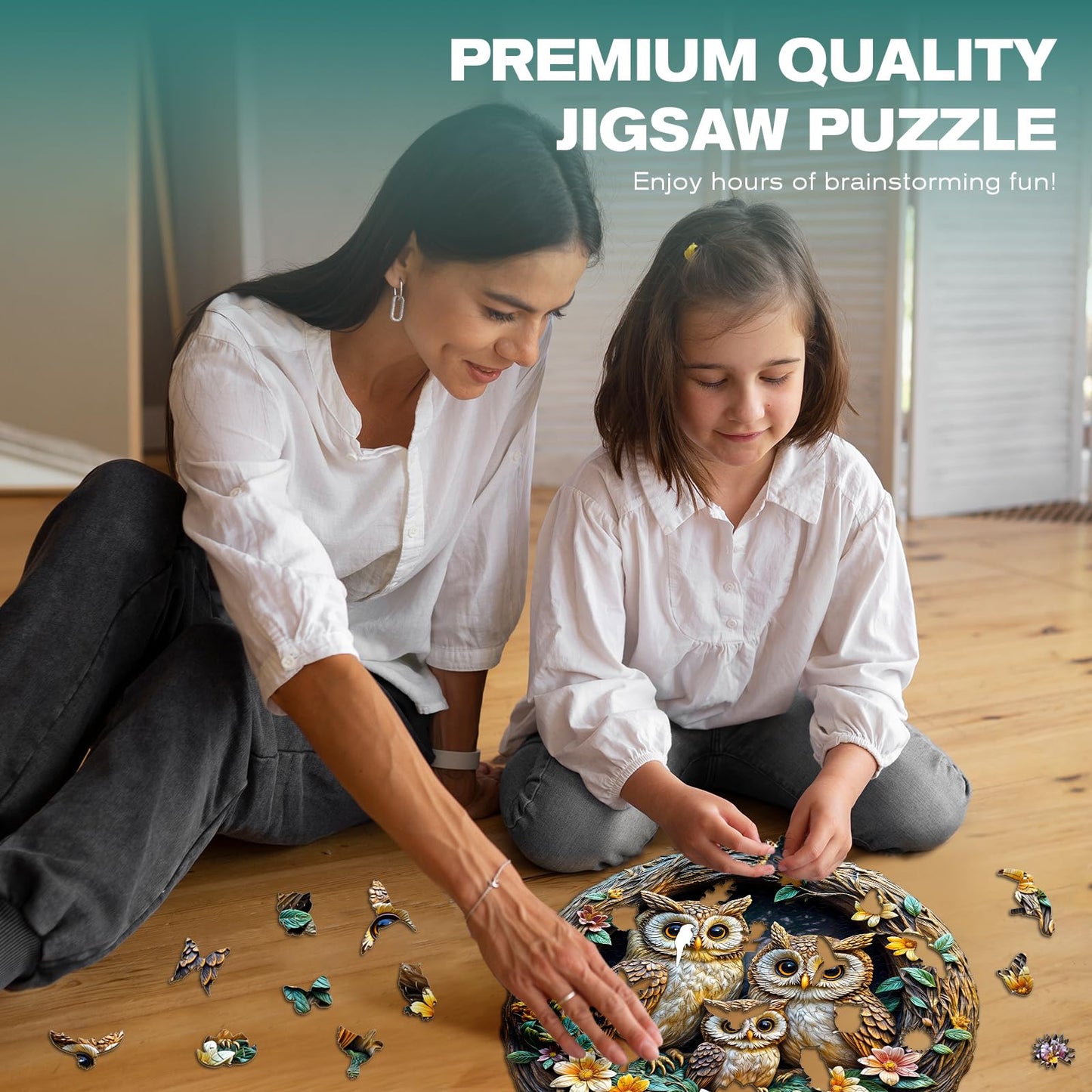 Wooden Puzzles for mature-themeds - 3D Vision Effects Owl Family Wooden Jigsaw Puzzle - Unique Animal Shaped Wood Puzzles mature-themed - Creative Birthday Gift Family Game (300pcs)