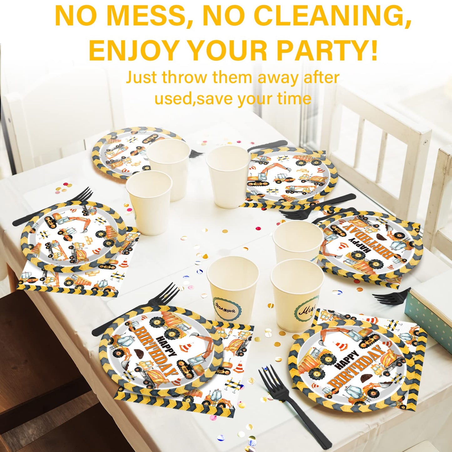 25 Guests Construction Birthday Party Plates Napkins Forks Supplies Set Dump Truck Party Disposable Tableware Paper Plates Dinne