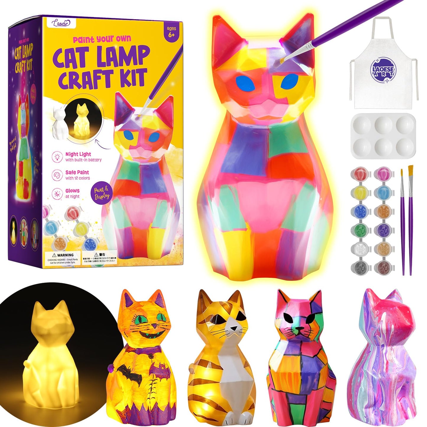 Laoese Paint Your Own Cat Lamp Kit, Art Supplies Arts & Crafts Kit, Painting Kit For Kids 6-12, Arts And Crafts For Kids Ages 8-