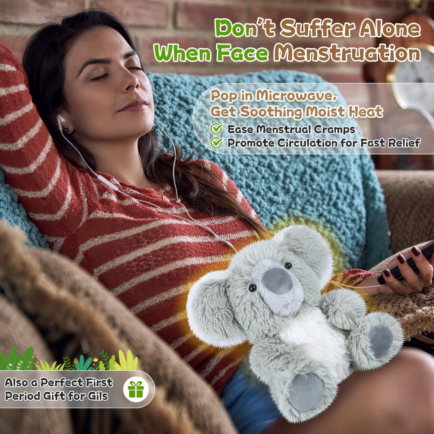 Suzzipals Warming Koala Stuffed Animal, Microwavable Stuffed Animals Heating Pad For Period Cramps, Pain & Stress Relief, Koala