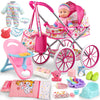 Baby Doll Stroller Toys Set With 12.5'' Baby Doll,Dining Chair,Quilt Pillow,24 Pcs Baby Doll Accessories And 2 Sets Doll Clothes