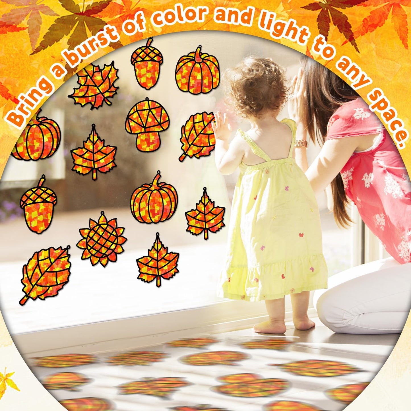 32 Sets Fall Thanksgiving Suncatchers Craft Kit DIY Window Stained Glass Effect Autumn Harvest Paper Crafts Home School Classroo