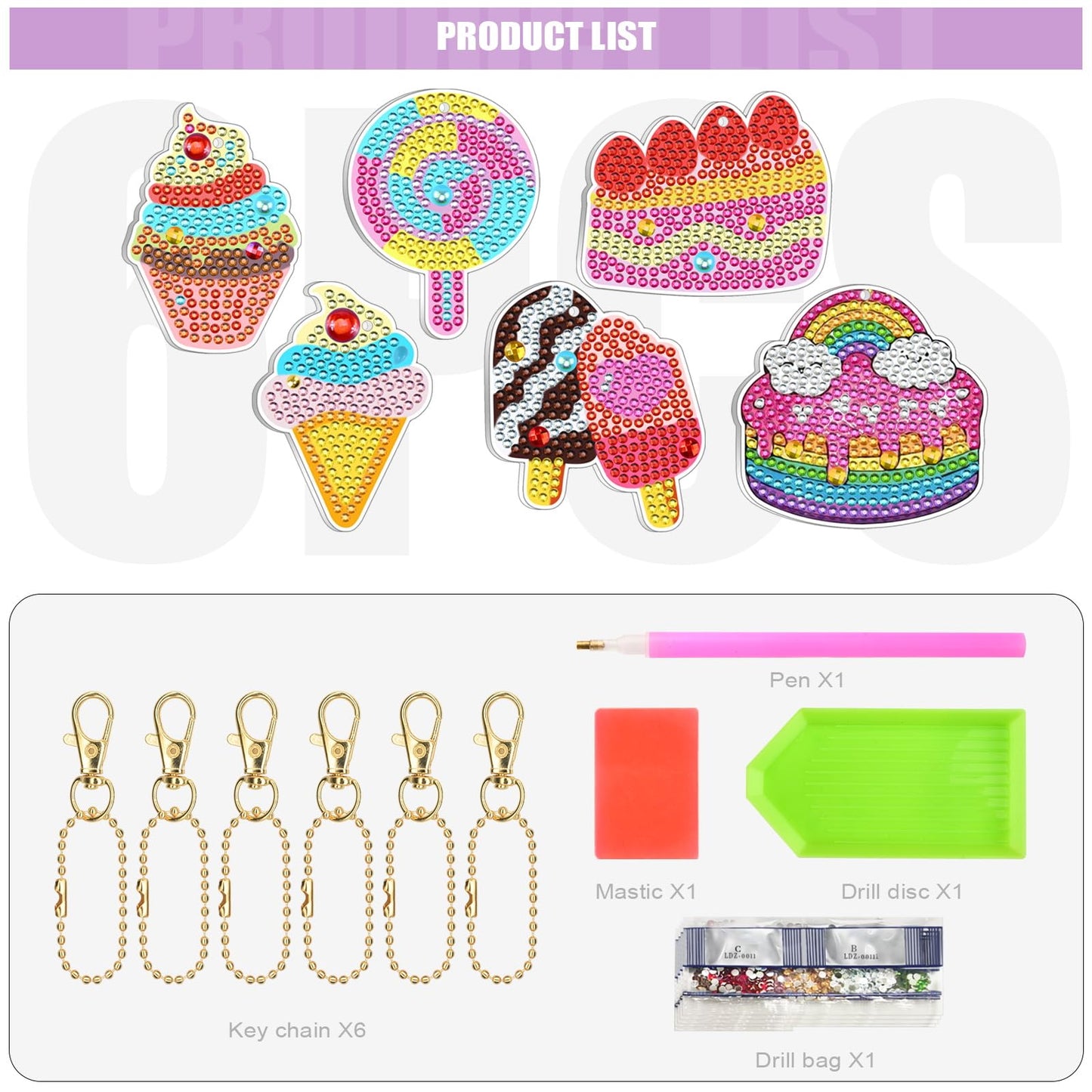 Matharago Diamond Art For Kids 6 Pcs Diy Diamond Painting Girls Keyrings Set, Painting By Number Gem Keychains Craft Kits For Ki