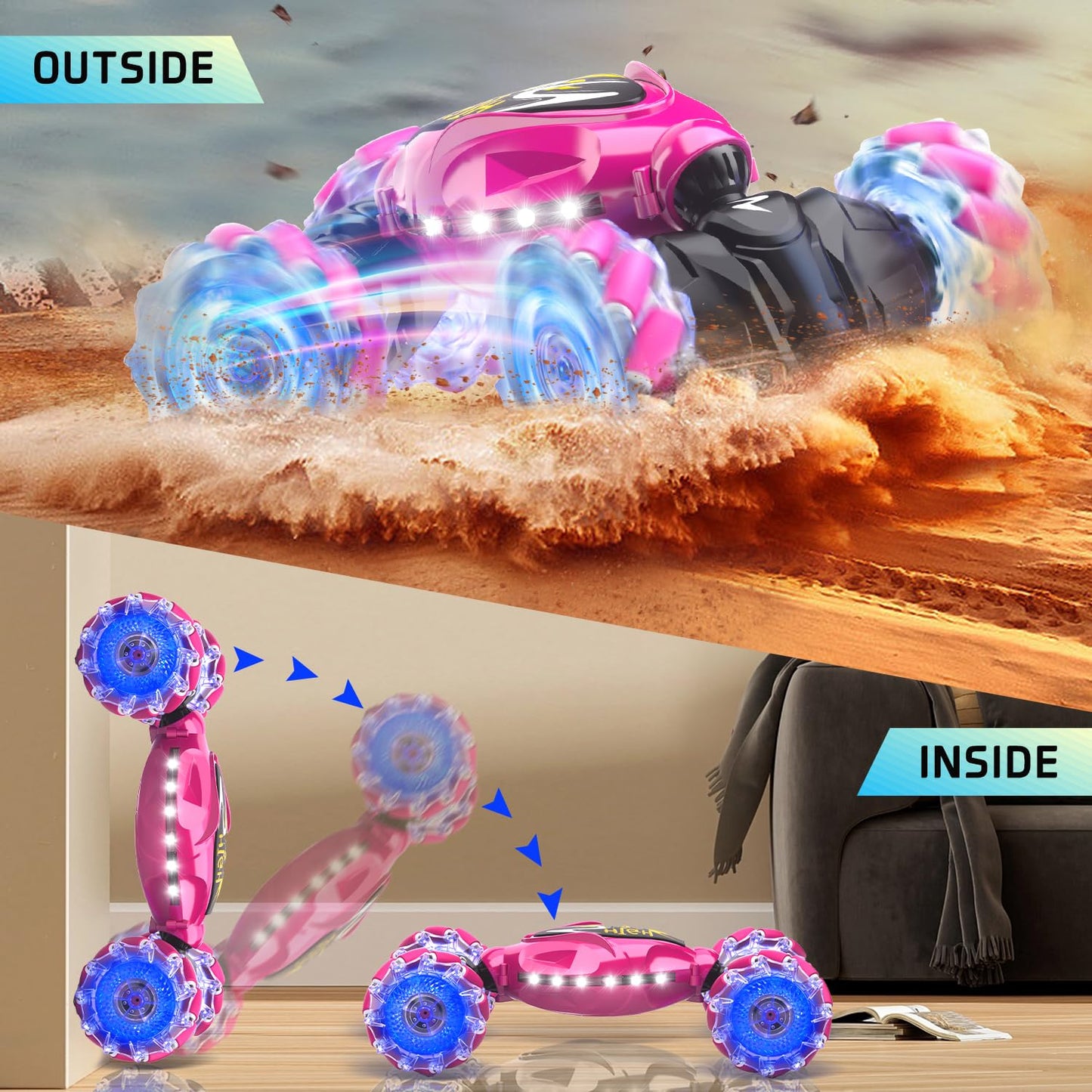 Terucle RC Cars, 2.4Ghz 4WD New Gravity Gesture Sensing Remote Control Car Toys, RC Stunt Twist Car Toys for 6-12 yr Boys & Girl