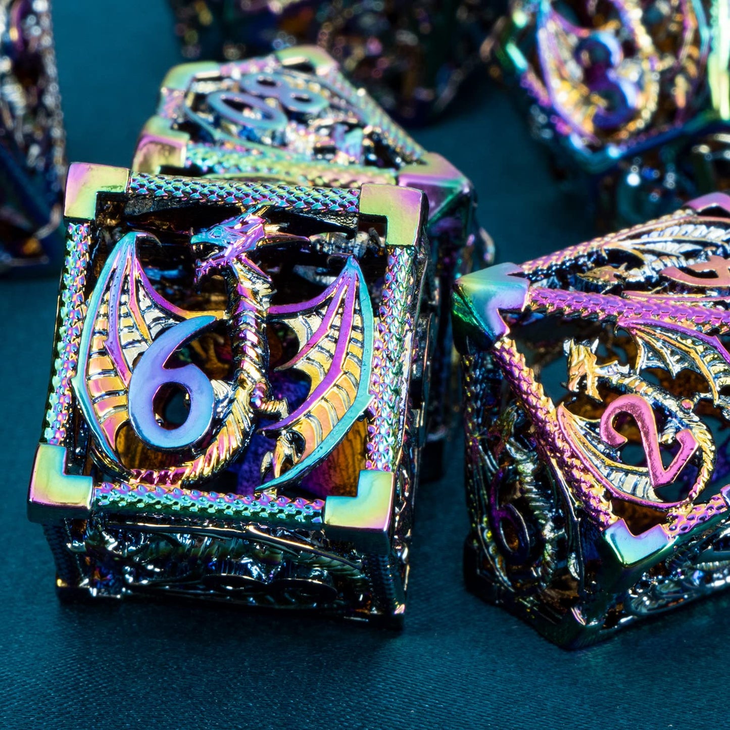 ARUOHHA Hollow DND Metal Dice Set Dungeons and Dragons D&D Dice 6 Sided Role Playing Games Dice with Gift Box, 7PCS D+D Polyhedr