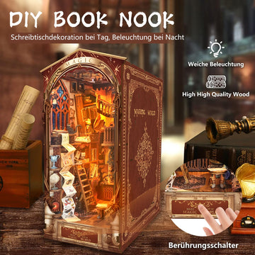 Itefdtutne Book Nook Kit For Adults, Diy Miniature Dollhouse Booknook Kit With Led Light & Dust Baffle, 3D Wooden Bookshelf Puzz