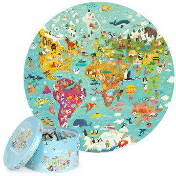 boppi World Map Round Jigsaw Puzzle, 150 Pieces, 58cm Diameter, 100% Recycled Card, Suitable for Kids Ages 5-8