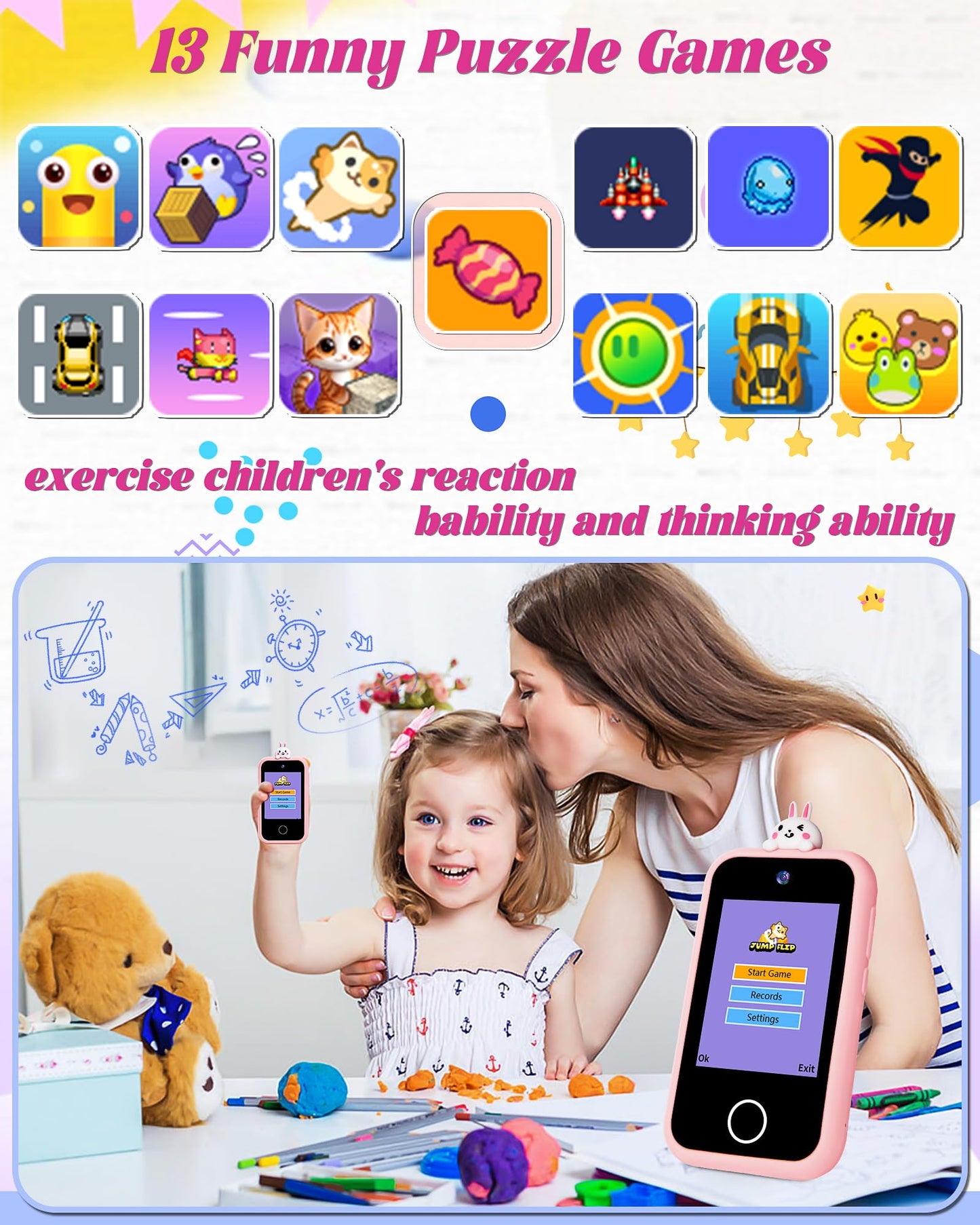 Kids Smart Phone - Phones for Kids with Soft Silicone Cover 32GB SD Card - 2.8'' Touchscreen Kids Cell Phone with Dual Camera Pu