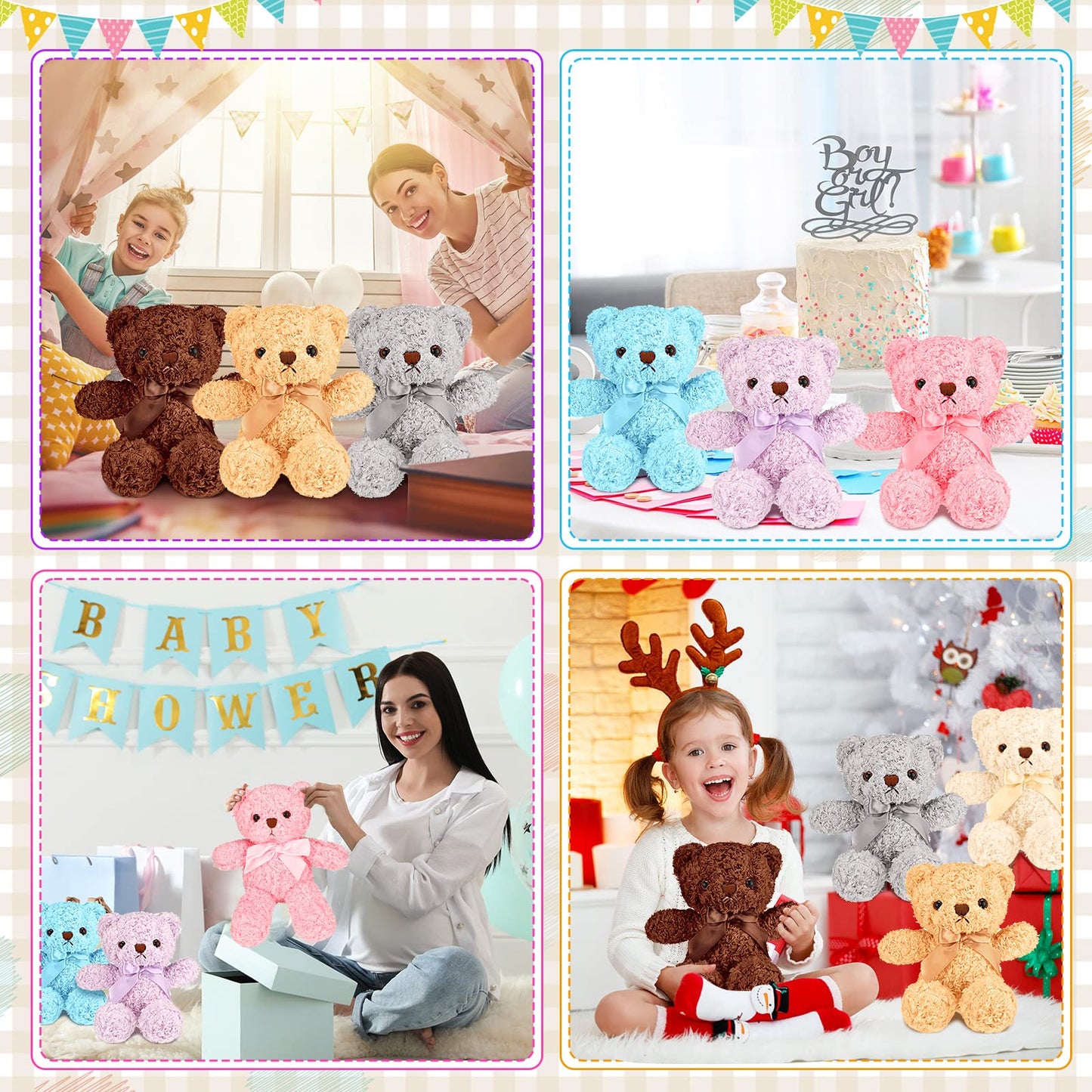 Zomiboo 7 Packs 14 Inch Plush Bear Stuffed Animals Plush Valentine Day Gift Soft Cute Stuffed Dolls Birthday Party Decorations(Bright Colors)