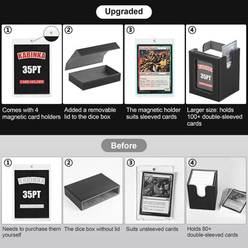 Kabinka 5 in 1 Deck Box for MTG Commander - Black Card Storage for 400+ Double-sleeved Cards, Dice Tray & 4 Magnetic Holders