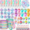 Capoda 122 Pcs Mermaid Party Favors for Girls Mermaid Theme Bracelets Keychains Pin Badges Stampers Rings Stickers Organza Bags
