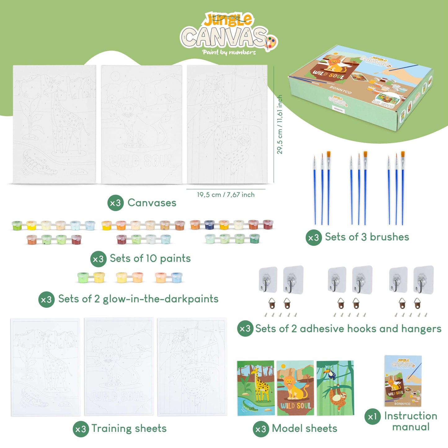 Bonnyco Paint By Numbers Kit For Kids Animals Pack 3 Canvas Paint By Number Canvas, Jungle Animals Gifts For Boys, Arts And Crafts, Kids Paint By Number Kits Pre Drawn Canvas For Painting For Kids