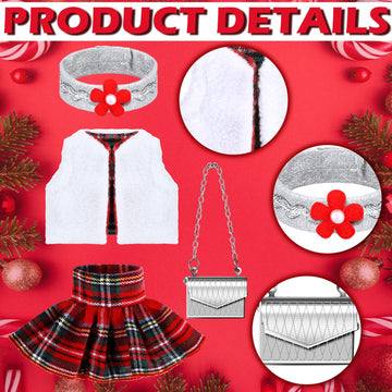 Aoriher 5 Pcs Santa Christmas Elf Doll Clothes Christmas Doll Clothing Costume Accessories Including Fluffy Vest Plaid Skirts Socks 3 in 1 Headband and Mini Silver Metal Bag for Doll Elf Outfit